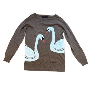 Sugarhill Boutique Swan Sweater Women Brown‎ Excellent Cotton Intarsia SIZE 4